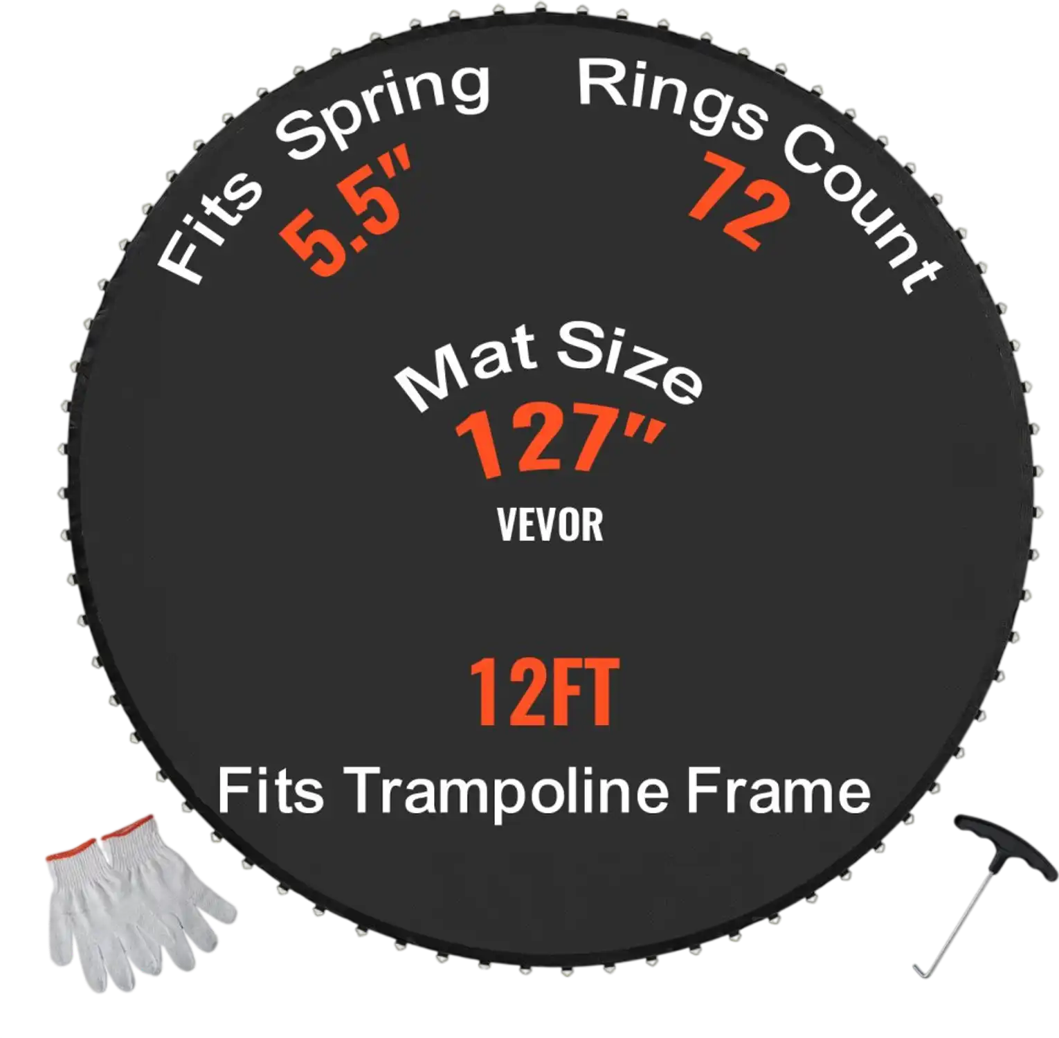 Vevor Trampoline Mat 12' Round Replacement Jumping Mat 72 V-Rings 5.5