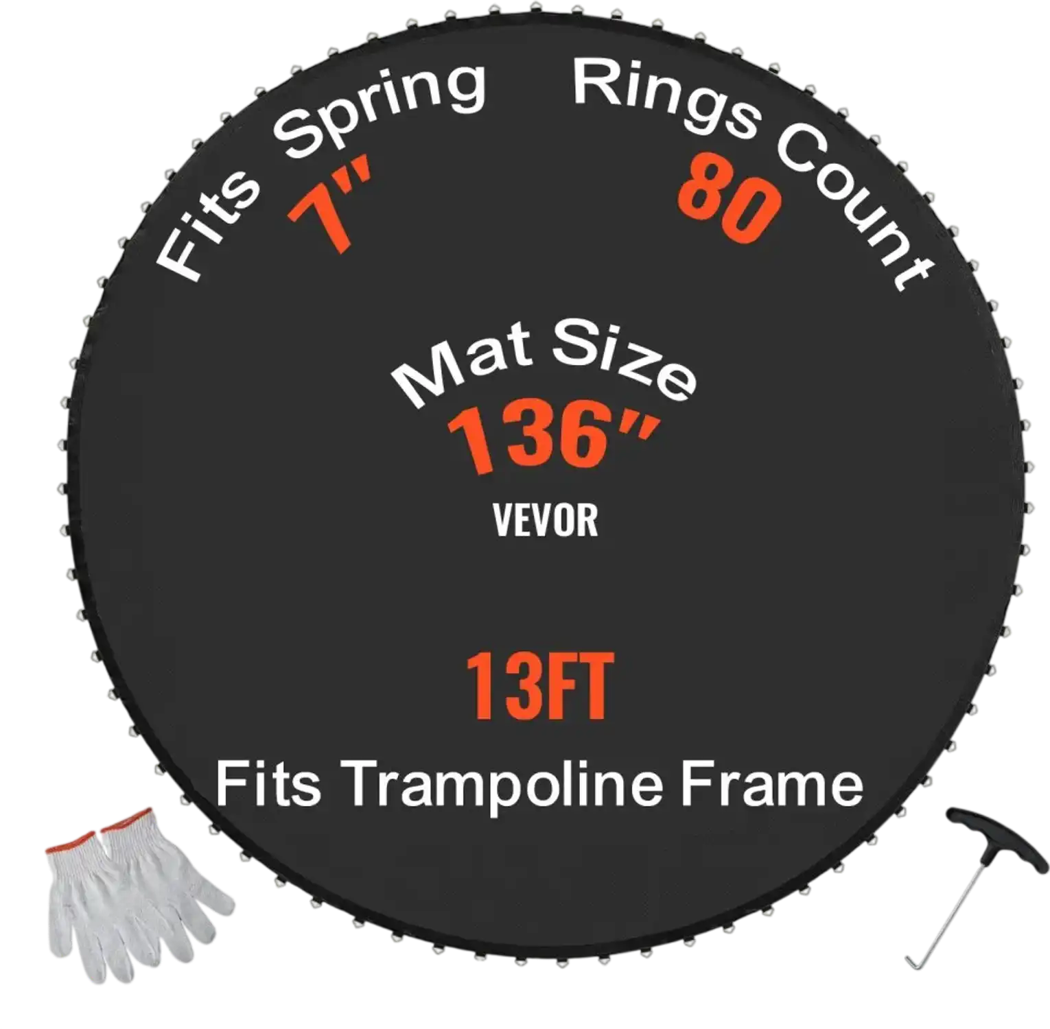 Vevor Trampoline Mat Replacement Mat for 13' Round Frame, 80 V-Rings, Fits 7