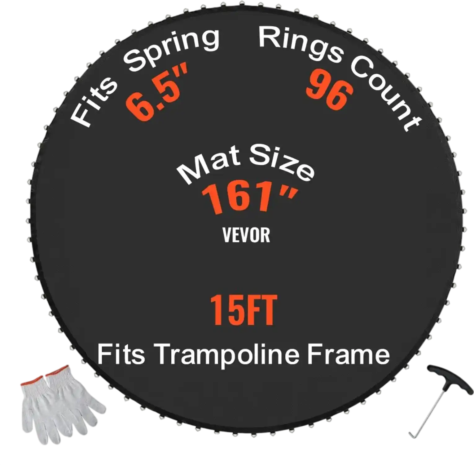 Vevor Trampoline Mat Replacement Jumping Mat for 15' Round Frame 96 V-Rings 6.5