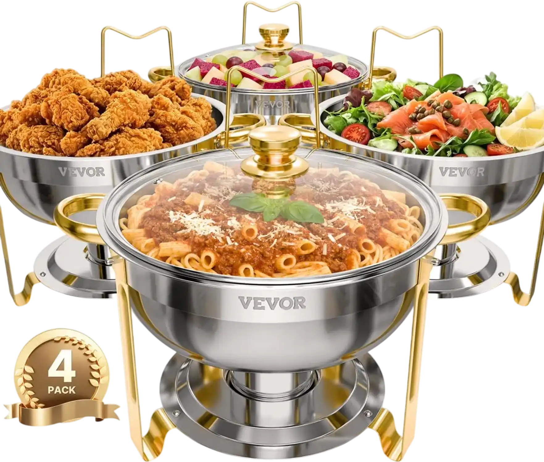 Vevor Chafing Dish Buffet Set 5 Qt 4-Pack Round Stainless Steel Gold New