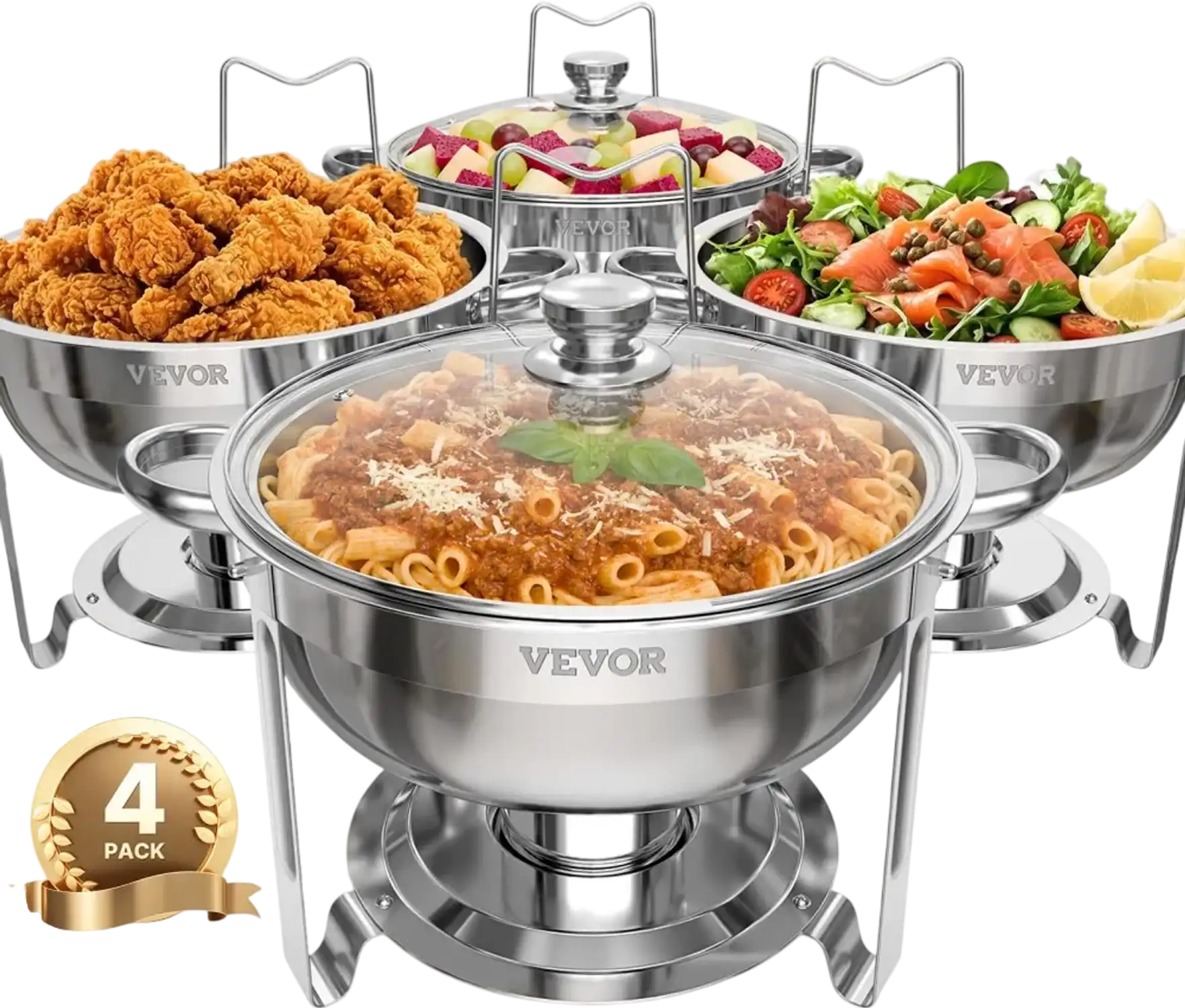 Vevor Chafing Dish Buffet Set 5 Qt 4-Pack Round Stainless Steel Silver New
