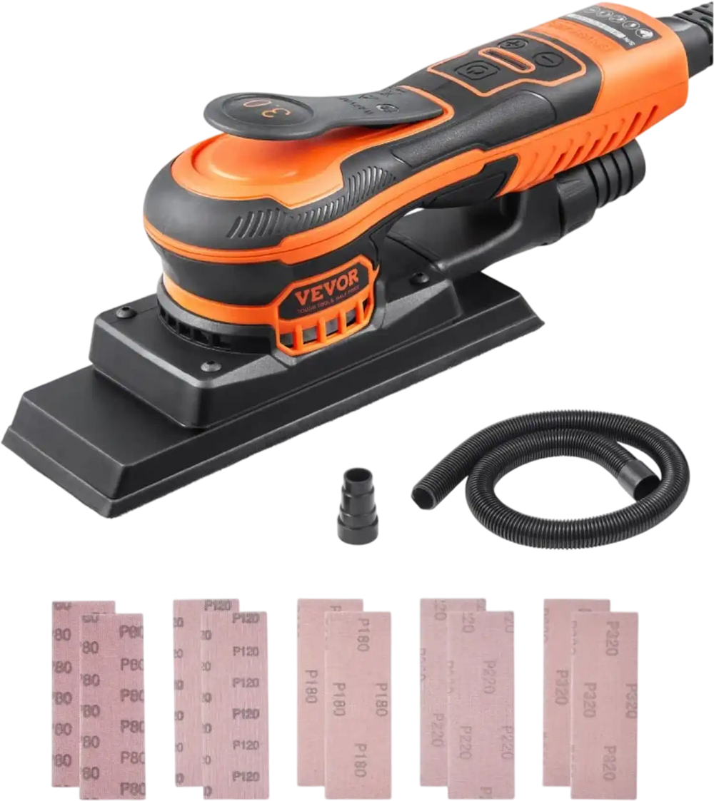 VEVOR Sheet Sander, 3/8 Sheet 3A EC Brushless Sander, Max. 10000RPM Variable Speed Sheet Finishing Sander with 10PCS Sandpapers and Vacuum Cleaner Adapter for Woodworking