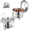 VEVOR Chafing Dish Buffet Set, 5 Qt 2 Pack, Stainless Steel Chafer with 2 Full Size Pans, Round Catering Warmer Server with Lid Water Pan Folding Stand Clip, for Weddings Parties Banquets, Silver
