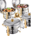 VEVOR Chafing Dish Buffet Set, 5 Qt 4 Pack, Stainless Steel Chafer with 4 Full Size Pans, Round Catering Warmer Server with Lid Water Pan Folding Stand Clip, for Weddings Parties Banquets, Gold