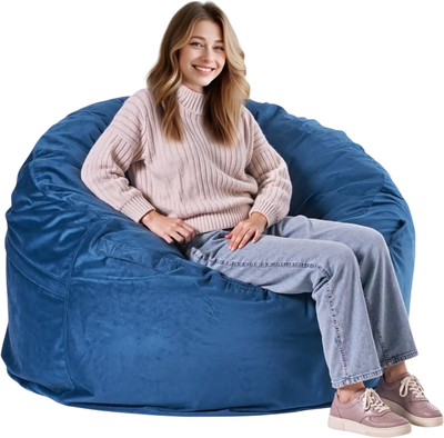 Vevor Bean Bag Chair Round Dutch Velvet Memory Foam Blue 46x46x25