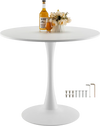VEVOR Round Dining Table, 31.5 in Wood Table for 2-4 Person, Modern Circle Furniture, Leisure Coffee Office Tables with Pedestal Base in Tulip Design, for Home Kitchen Living Room, White(Only Table)