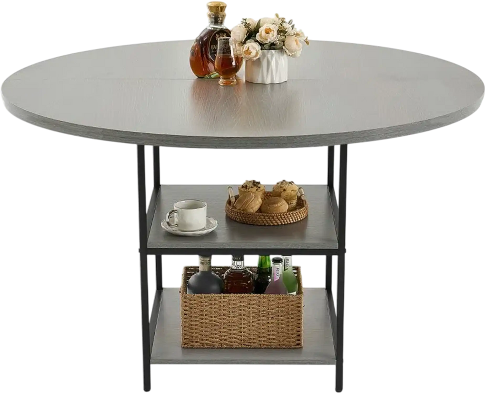 VEVOR Round Dining Table, 47 inch Wood Table for 4-6 Person, Modern Circle Dinner Furniture, Leisure Tables with Storage Shelf and Metal Legs, for Home Kitchen Living Room, Grey (Only Table)