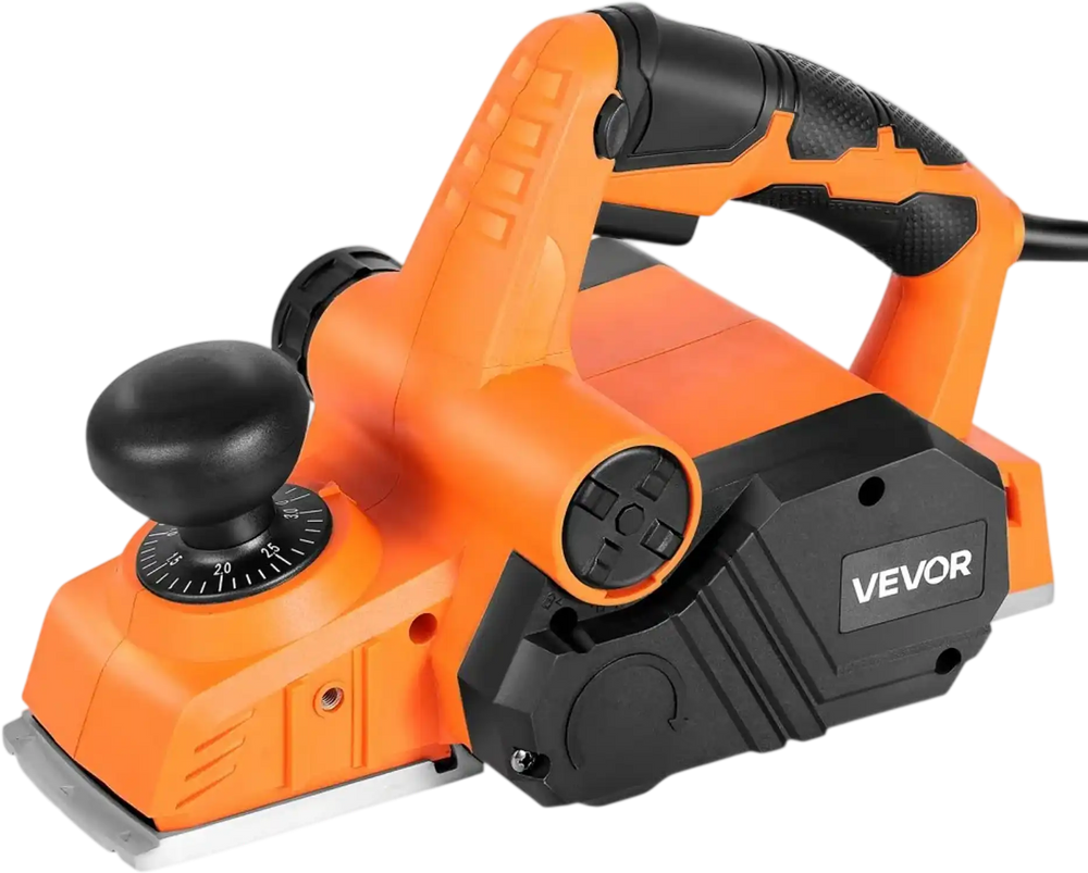 VEVOR Electric Hand Planer, 3-1/4-Inch Cut Width, 7-Amp 14500 RPM Corded Power Handheld Planer for Wood, with Adjustable Cut Depth, 2 Blades, for Woodworking Wood Chamfer DIY Smooth Finish Carpentry