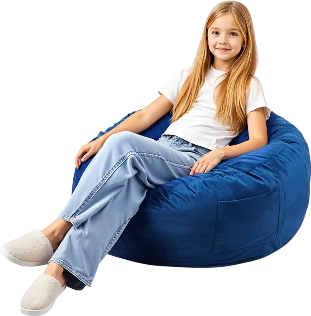 VEVOR Bean Bag Chair, 3 feet Round Bean Bag Chair with Removable and Washable Cover, 25D Memory Foam Filled with Soft and Smooth Dutch Velvet, Bean Bag for Bedroom or Playroom, Blue