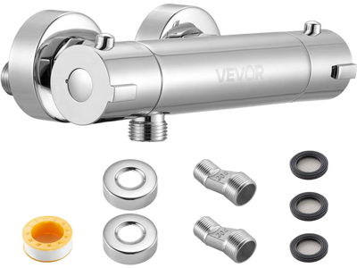 VEVOR Thermostatic Shower Faucet Valve, 100℉ Secure Lock Thermostatic Shower Valve Trim Mixer, Hot Cold Water Showering Faucet Temperature Control Valves for Bathroom, RV, Leak-Proof & Chrome Plated