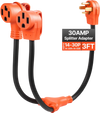 VEVOR Y Splitter Adapter, 30 Amp, 4 Prong Outlet 240 Volt Dryer to EV Charger Adapter, NEMA 14-30P to 14-30R/14-50R, with Grip Handle, Heavy Duty 10 AWG STW Wire, for EV Charger Dryer RV