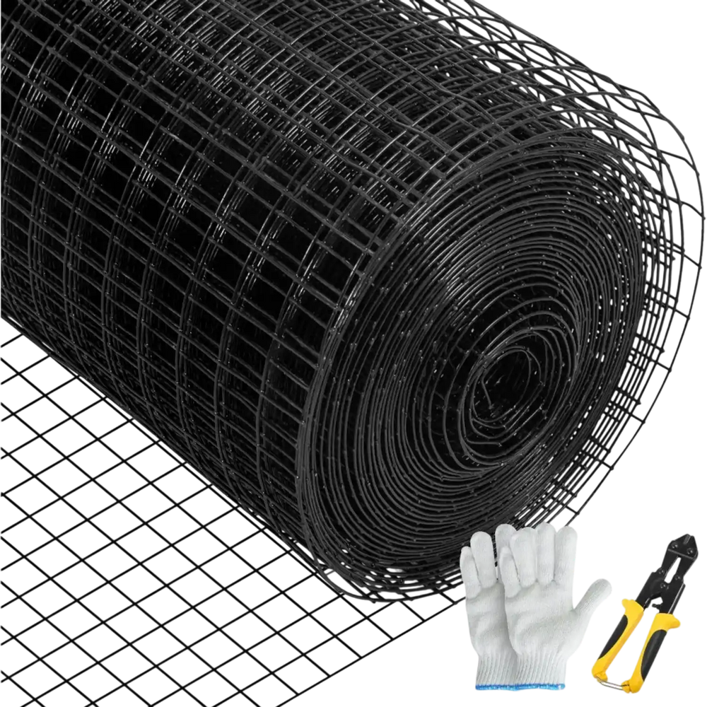 VEVOR Hardware Cloth, 48\" x 50\' & 1\"x1\" Mesh Size, Galvanized Steel Vinyl Coated 16 Gauge Chicken Wire Fencing with A Cutting Plier & A Pair of Fabric Gloves, for Garden Fencing & Pet Enclosures,