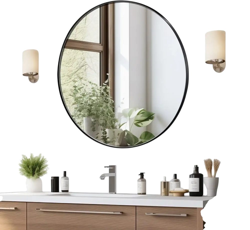 VEVOR Wall Mounted Makeup Mirror, 0.15" Thick, 30 in Mirror with Aluminium Alloy Frame & Explosion-Proof Film, Scratch-Resistant Mirror with Z-Shaped Bracket, Fit for Bathroom/Bedroom/Living Room