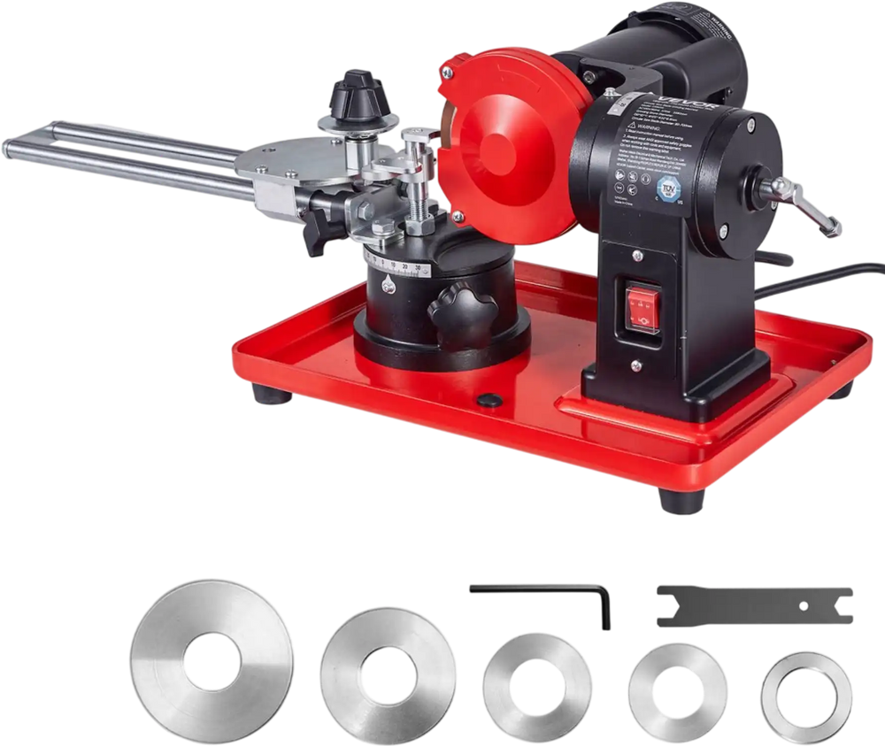 VEVOR Circular Saw Blade Sharpener, 370W 3590RPM Rotary Angle Mill Grinder Sharpening Machine with 5" Grinding Wheel & 6 Saw Centerings - Fits Φ3.2" to Φ27.5" Circular Saw Blades