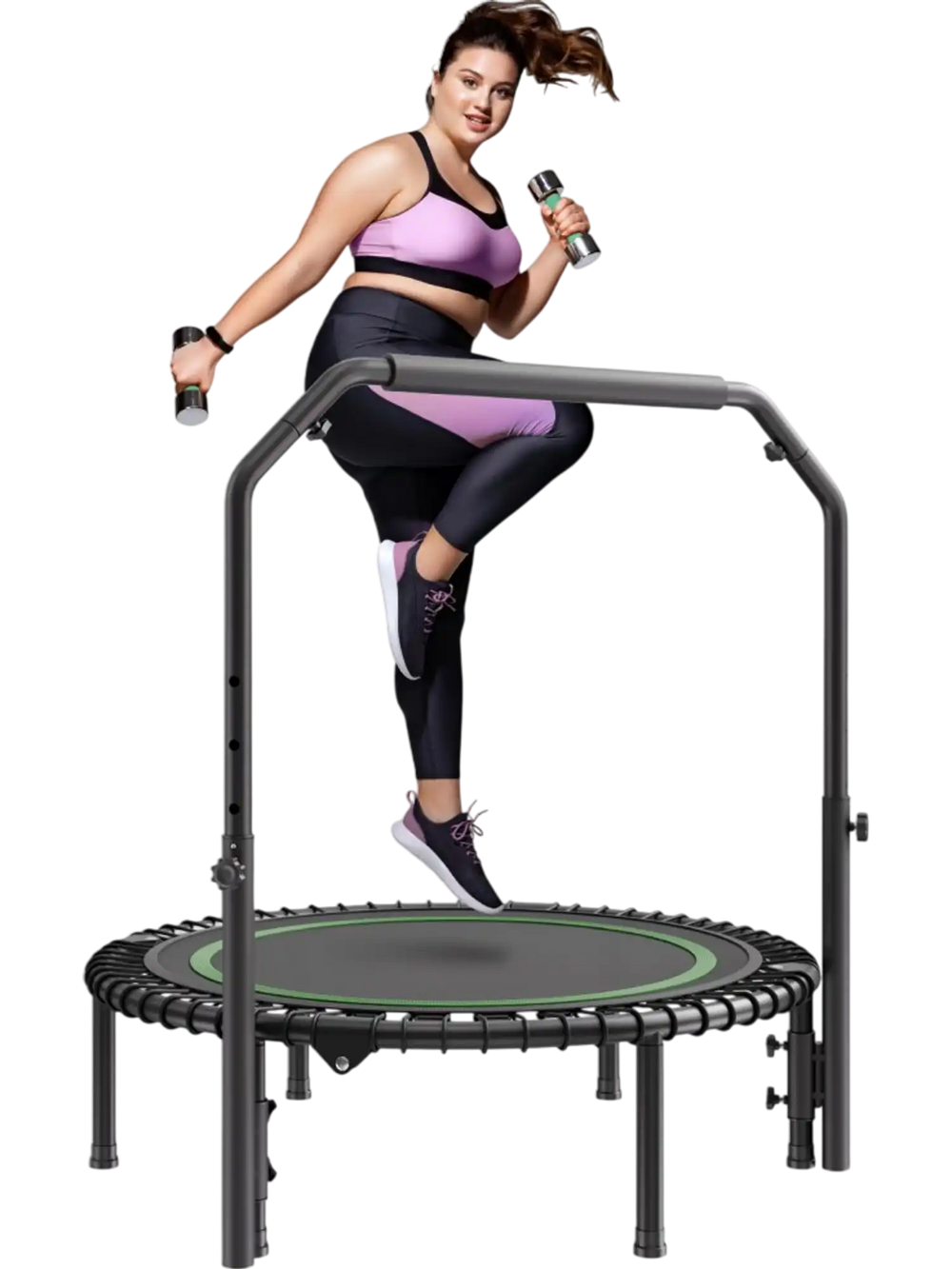 VEVOR Foldable Mini Trampoline, 40 Inch Fitness Rebounder, Max Load 330lbs Exercise Trampoline, Stable & Quiet Trampoline with 4 Level Height Adjustable Foam Handle, for Adults Indoor/Garden Workout
