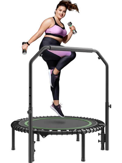 VEVOR Foldable Mini Trampoline, 40 Inch Fitness Rebounder, Max Load 330lbs Exercise Trampoline, Stable & Quiet Trampoline with 4 Level Height Adjustable Foam Handle, for Adults Indoor/Garden Workout