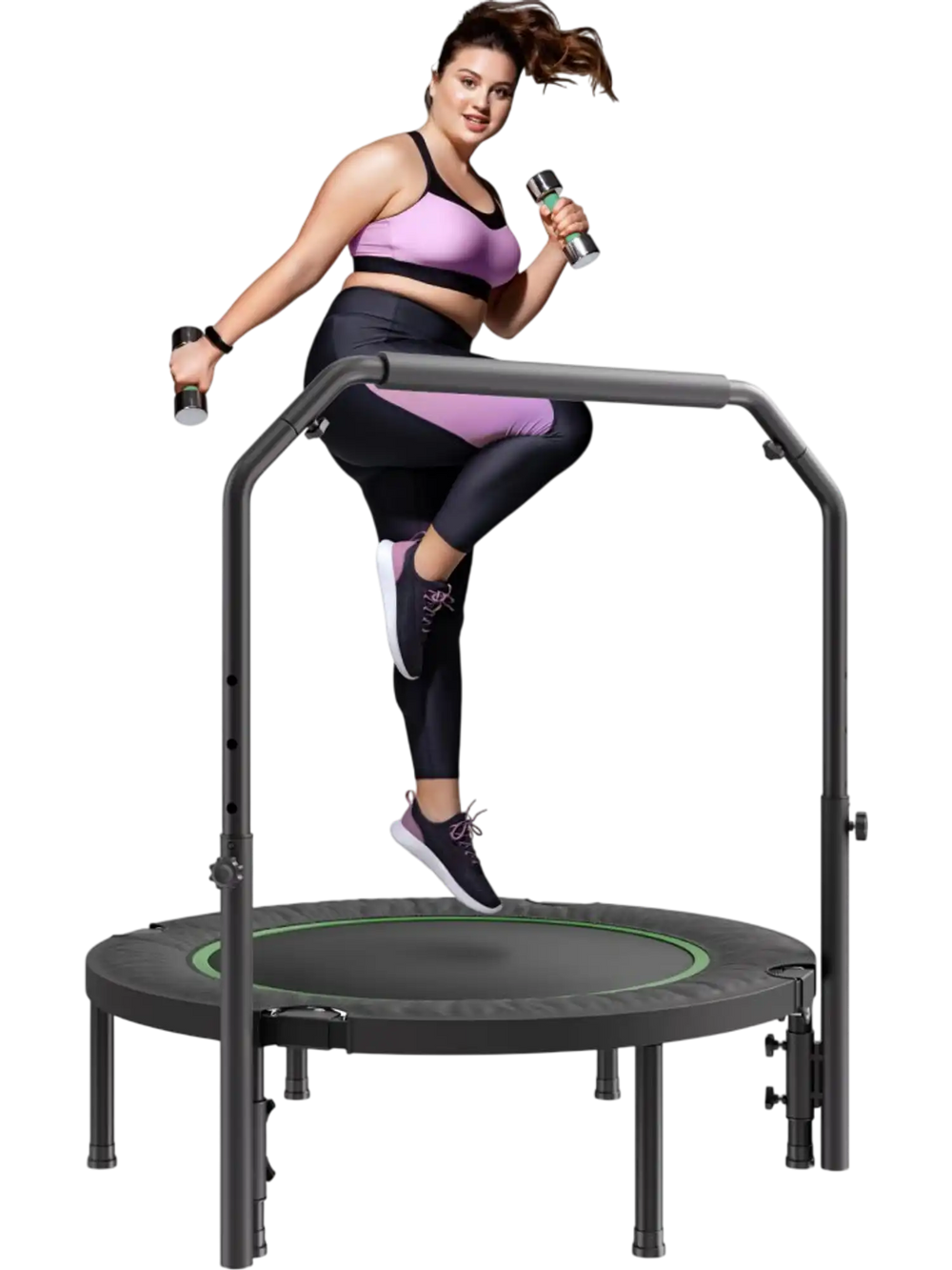 VEVOR Foldable Mini Trampoline, 40 Inch Fitness Rebounder, Max Load 330lbs Exercise Trampoline, Stable & Quiet Trampoline with 4 Level Height Adjustable Foam Handle, for Adults Indoor/Garden Workout
