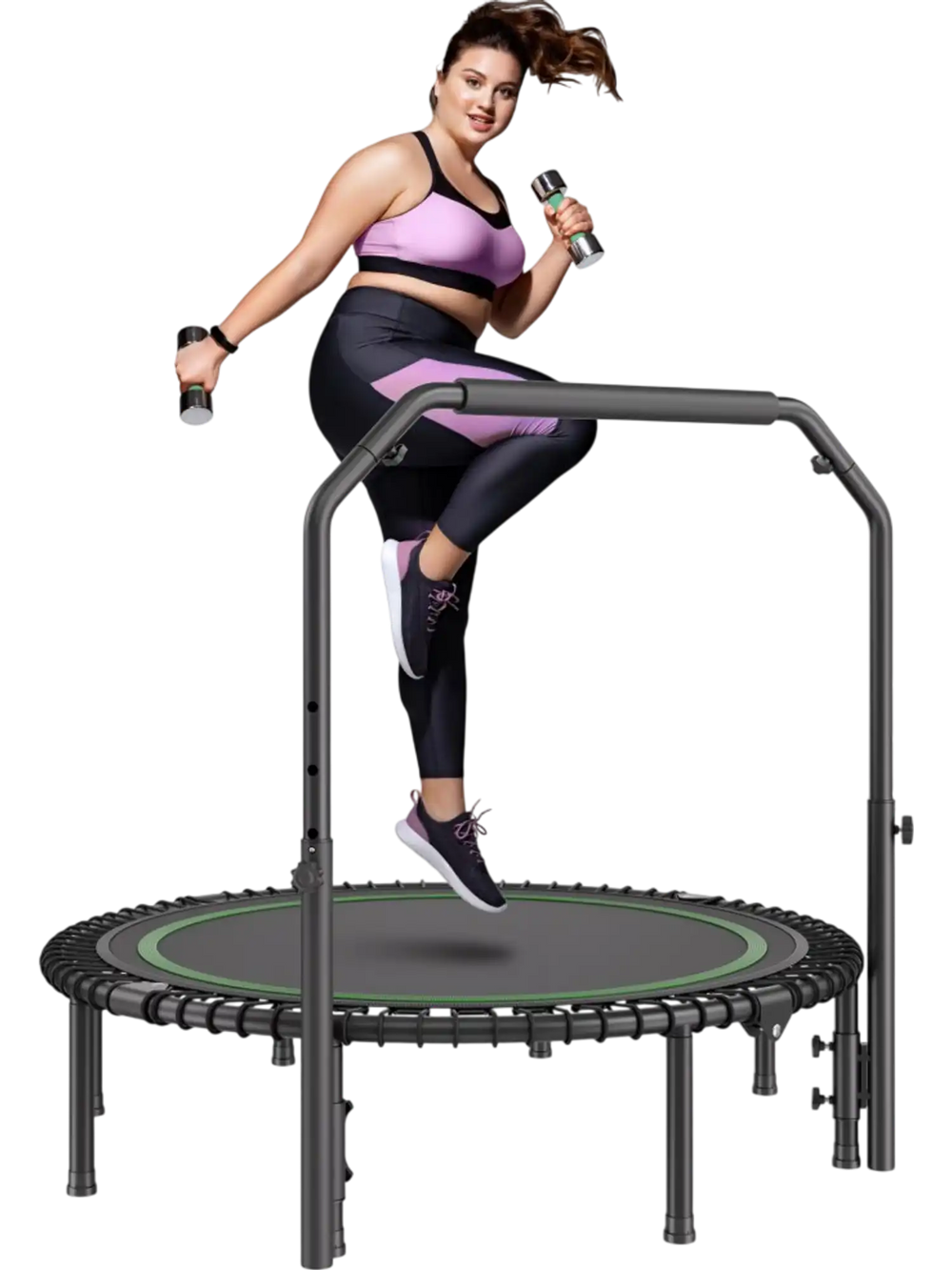 VEVOR Foldable Mini Trampoline, 51 Inch Fitness Rebounder, Max Load 450lbs Exercise Trampoline, Stable & Quiet Trampoline with 4 Level Height Adjustable Foam Handle, for Adults Indoor/Garden Workout
