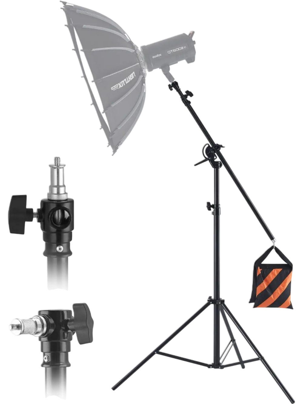 VEVOR Air Cushioned Aluminum Light Stand, Max Height 12.8 ft/390 cm, Adjustable Photography Stand with Boom Arm, Sandbag, Max Load 5kg, 1/4 in Screw for Softbox, Studio Flash, Umbrella, Ring Light