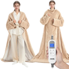 VEVOR Wearable Electric Heated Throw Blanket with Foot Pocket & Sleeves, Portable Robe Snuggie Blankets for Women, 10 Heating Levels, 12H Auto Shut-Off, Machine Washable, 50 x 70 inch, Beige