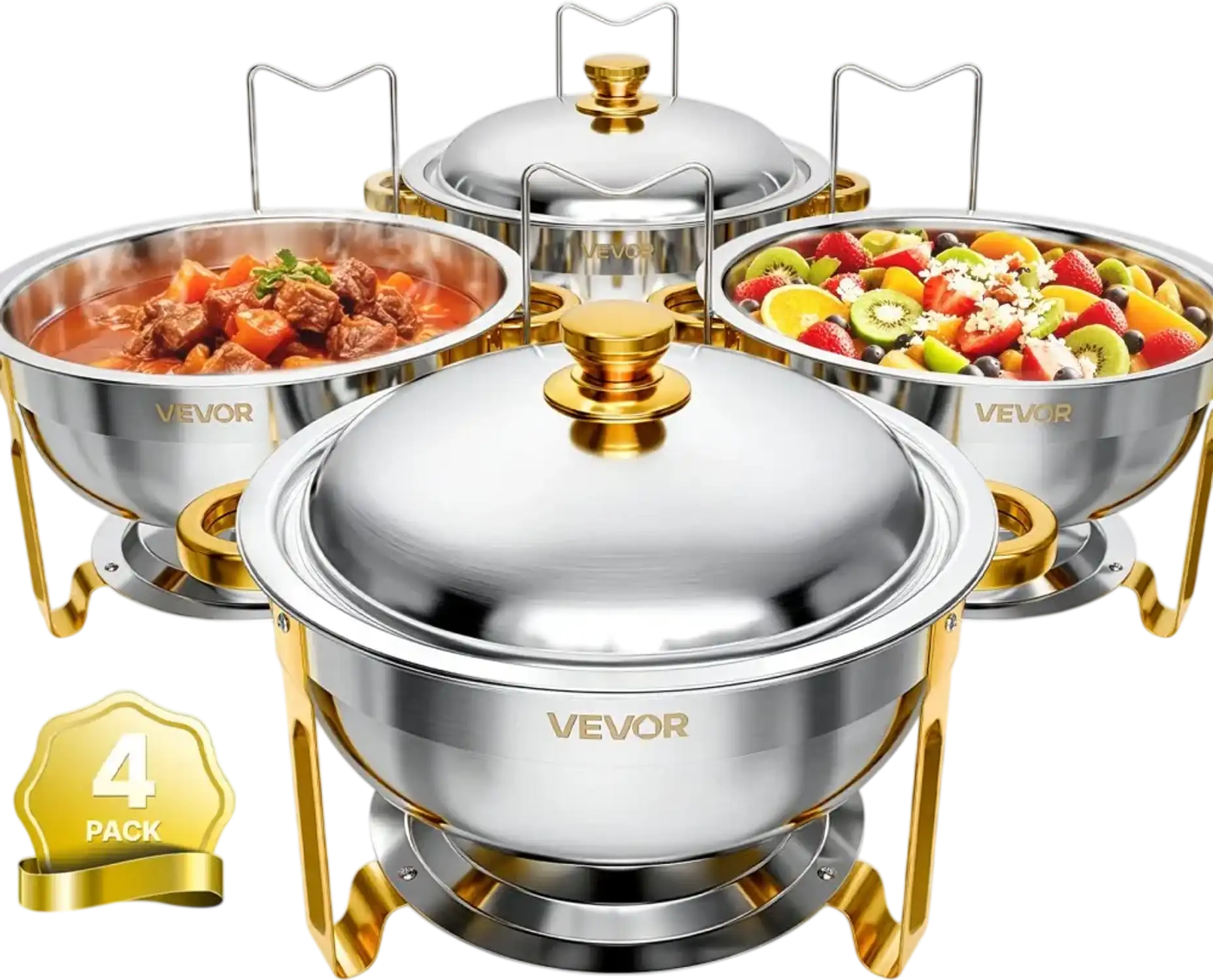 Vevor Chafing Dish Set 4-Pack 6QT Round Stainless Steel Buffet Servers and Warmers New