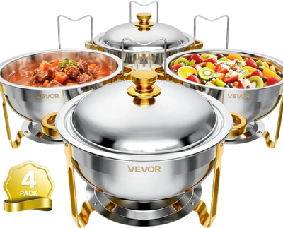 Vevor Chafing Dish Set 4-Pack 6QT Round Stainless Steel Buffet Servers and Warmers New