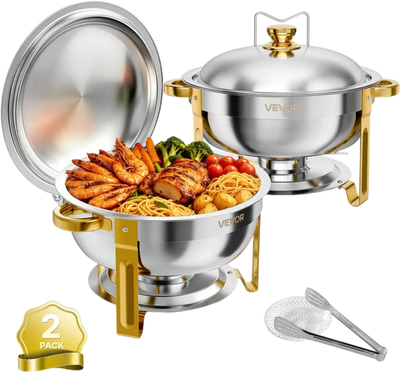 Vevor Chafing Dish Set 2-Pack 6 Qt Round Stainless Steel Buffet Server and Warmer New