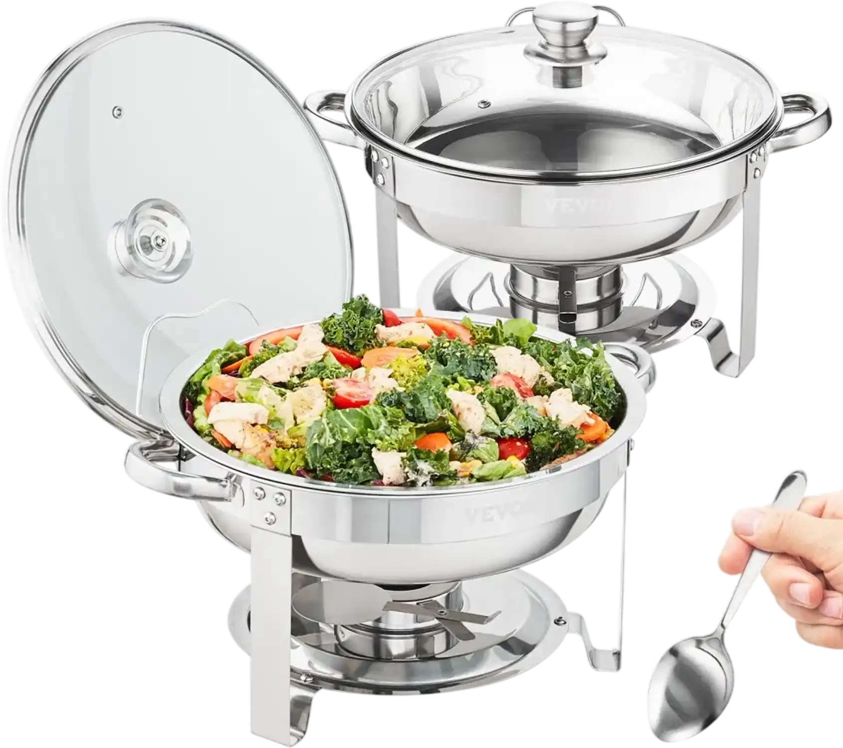 Vevor Chafing Dish Set Round 4 Qt 2-Pack with Glass Lids New
