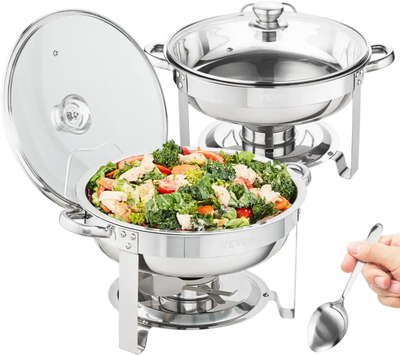Vevor Chafing Dish Set Round 4 Qt 2-Pack with Glass Lids New