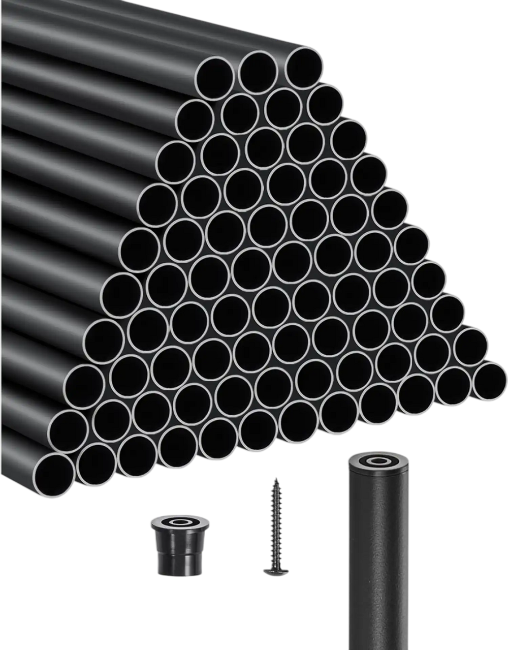 VEVOR Staircase Balusters 101 Pack, 36 In Aluminum Stair Balusters, 3/4 Inch Water-Proof Round Metal Spindle Railing, Hollow Deck Railing with Rail Caps & Screws for Stairs, Porch, Patio, Matte Black