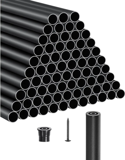 VEVOR Staircase Balusters 101 Pack, 36 In Aluminum Stair Balusters, 3/4 Inch Water-Proof Round Metal Spindle Railing, Hollow Deck Railing with Rail Caps & Screws for Stairs, Porch, Patio, Matte Black