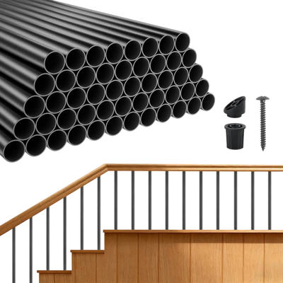VEVOR 125 Pack Deck Balusters, 36 in Aluminum Railing Spindles, 3/4 in Diameter Hollow Round Metal Decking Stair Balusters with Connectors, Screws, for Deck, Porch & Staircase Railing Fence, Black