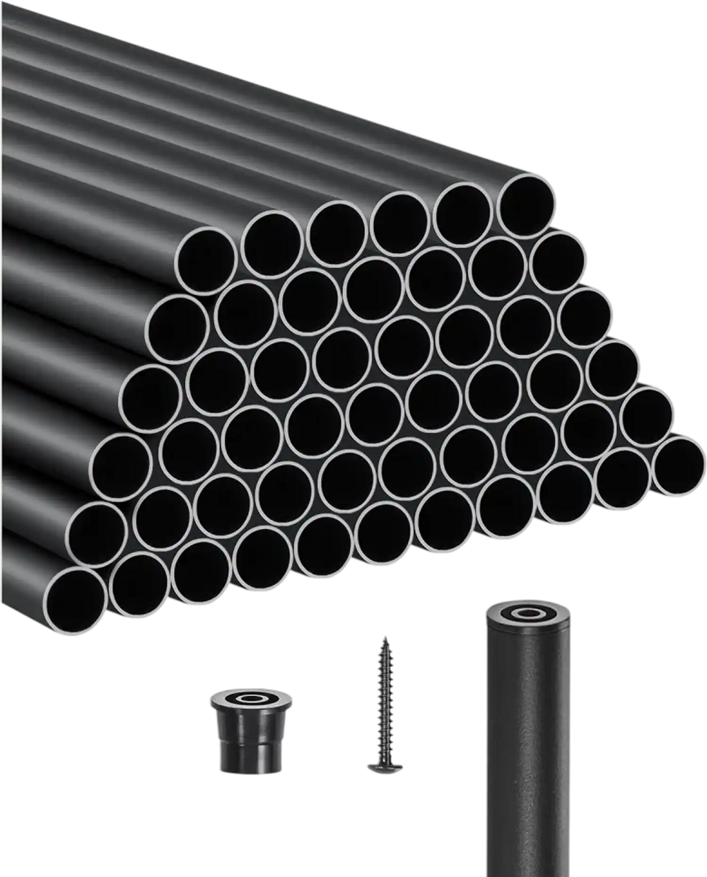 VEVOR Staircase Balusters 51 Pack, 32 In Aluminum Stair Balusters, 3/4 Inch Water-Proof Round Metal Spindle Railing, Hollow Deck Railing with Rail Caps & Screws for Stairs, Porch, Patio, Matte Black