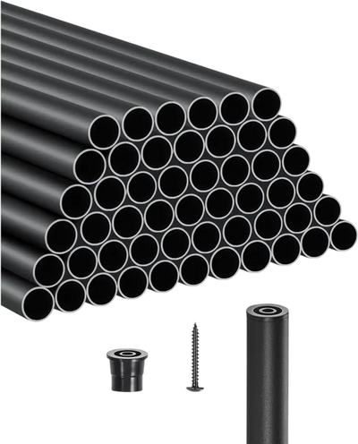 VEVOR Staircase Balusters 51 Pack, 36 In Aluminum Stair Balusters, 3/4 In Water-Proof Round Metal Spindle Railing, Hollow Deck Railing with Rail Caps & Screws for Stairs, Porch, Patio, Fence, Black
