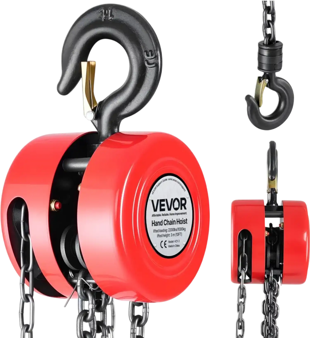 VEVOR Hand Chain Hoist, 1 Ton 2200 lbs Capacity, Manual Chain Block with Upgrade G70 Galvanized Chain, 10 ft Lifting Height, Heavy Duty Pulley Hoist for Garage Warehouse Automotive Machinery, Red
