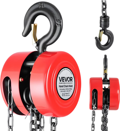 VEVOR Hand Chain Hoist, 1 Ton 2200 lbs Capacity, Manual Chain Block with Upgrade G70 Galvanized Chain, 8 ft Lifting Height, Heavy Duty Pulley Hoist for Garage Warehouse Automotive Machinery, Red