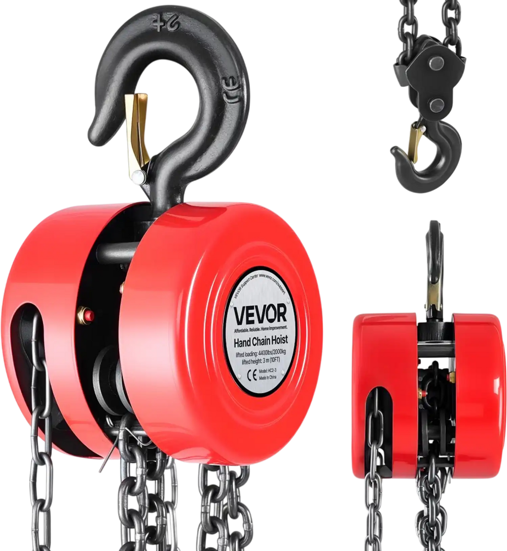 VEVOR Hand Chain Hoist, 2 Ton 4400 lbs Capacity, Manual Chain Block with Upgrade G70 Galvanized Chain, 10 ft Lifting Height, Heavy Duty Pulley Hoist for Garage Warehouse Automotive Machinery, Red