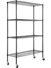 VEVOR Storage Shelving Unit with Wheels, 4-Tier Adjustable, 700 lbs Capacity, Heavy Duty Garage Shelves Metal Organizer Wire Rack, Black, 47.2" L x 17.7" W x 74" H for Kitchen Pantry Basement Bathroom