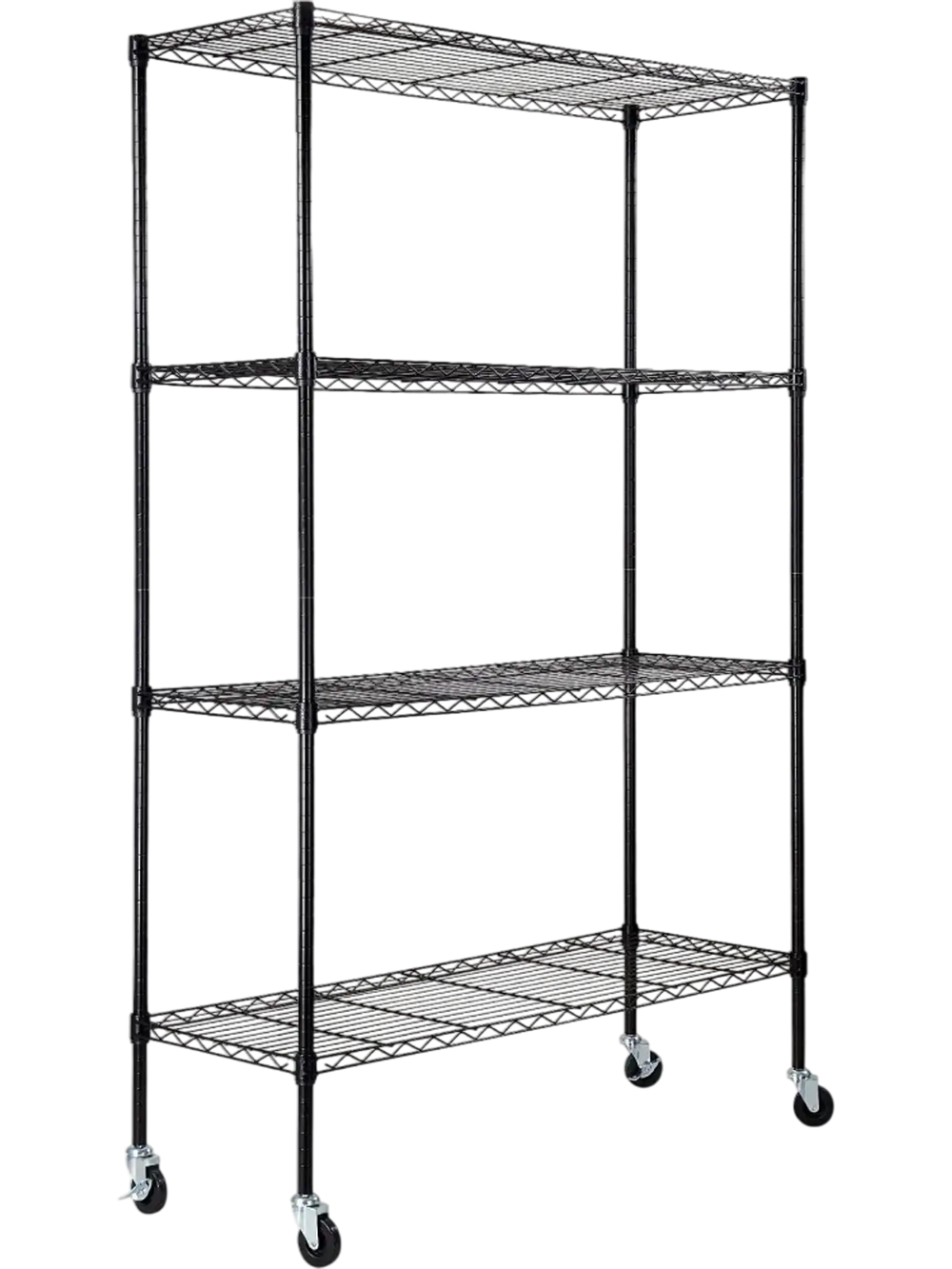 VEVOR Storage Shelving Unit with Wheels, 4-Tier Adjustable, 700 lbs Capacity, Heavy Duty Garage Shelves Metal Organizer Wire Rack, Black, 47.2" L x 17.7" W x 74" H for Kitchen Pantry Basement Bathroom