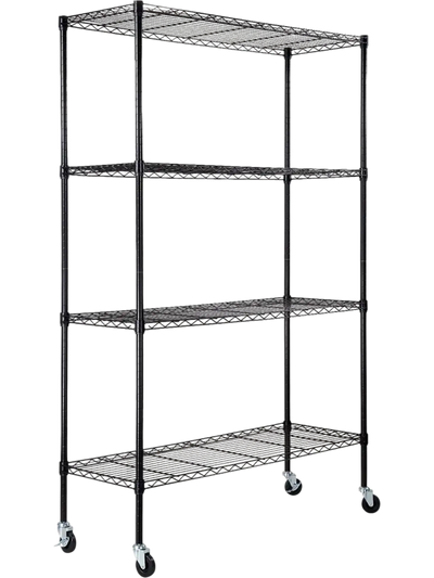 VEVOR Storage Shelving Unit with Wheels, 4-Tier Adjustable, 700 lbs Capacity, Heavy Duty Garage Shelves Metal Organizer Wire Rack, Black, 47.2