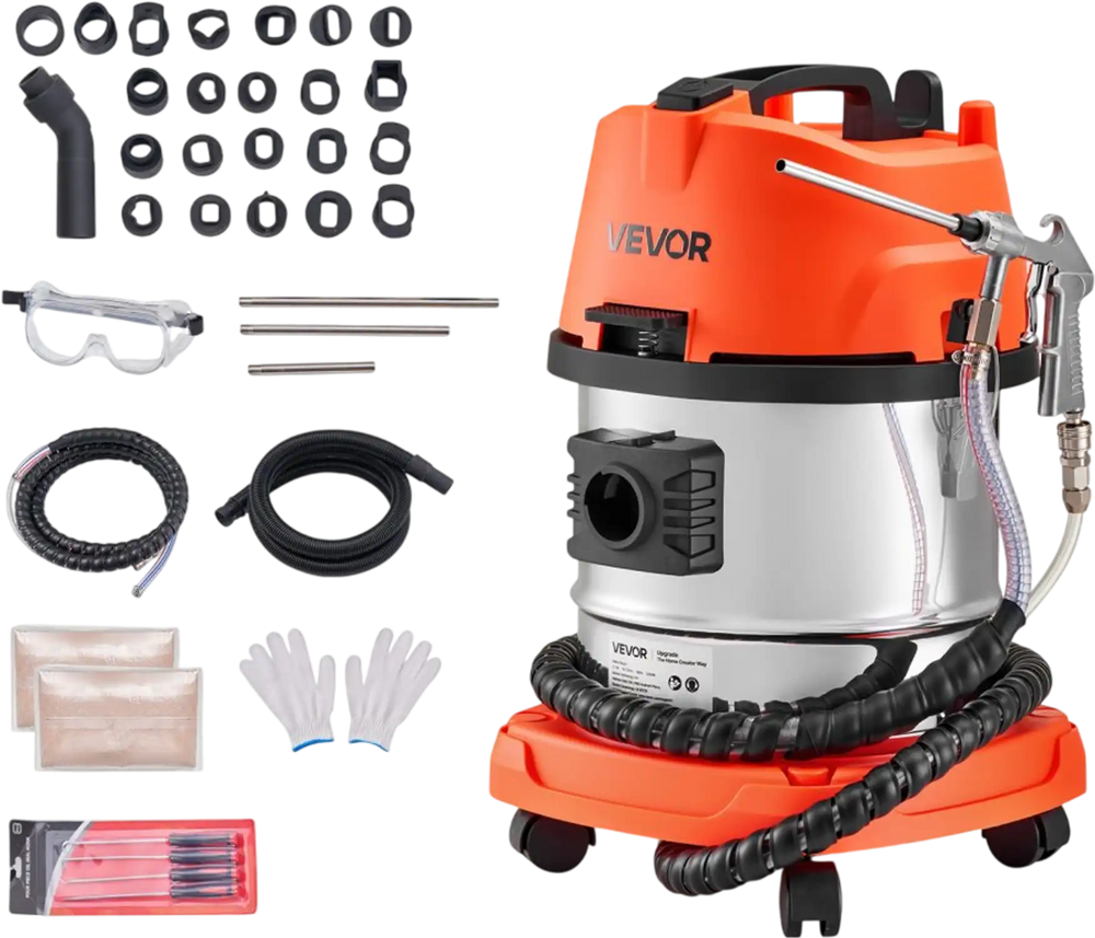 VEVOR Walnut Blaster Kit for Carbon Cleaning, 1200W Sand Blaster with Built-in Vacuum, Extension Nozzle Sandblaster Gun, and 5.5lbs Walnut Shell for Engine Intake Valve Cleaning - 13L