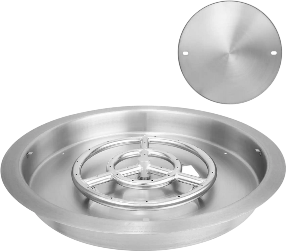 VEVOR 19 inch Round Drop-in Fire Pit Pan, Stainless Steel Fire Pit Burner, Natural & Propane Gas Fire Pan 92,000 BTU with Lid, for Indoor or Outdoor Use