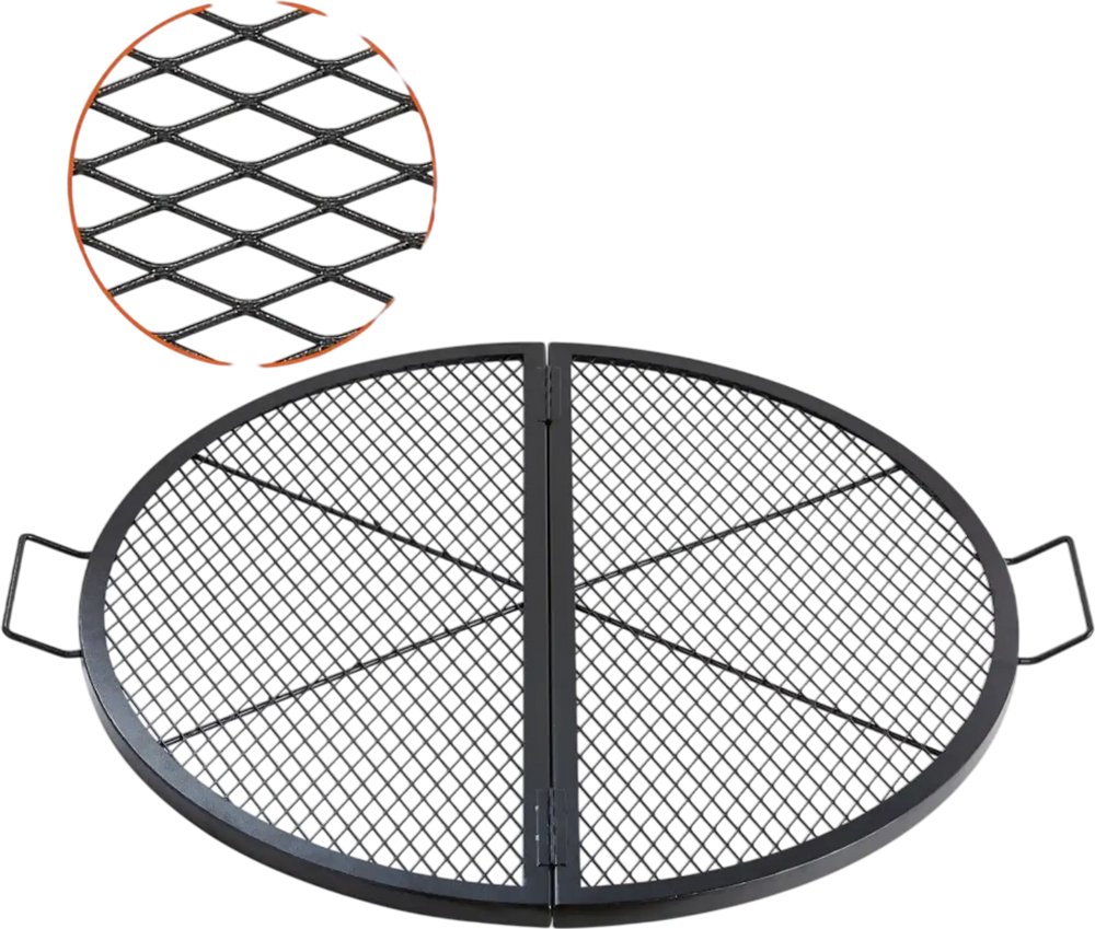 VEVOR X-Marks Fire Pit Grill Grate, Foldable Round Cooking Grate, Heavy Duty Steel Campfire BBQ Grill Grid with Handle and Support X Wire, Portable Camping Cookware for Outside Party, 36 Inch Black