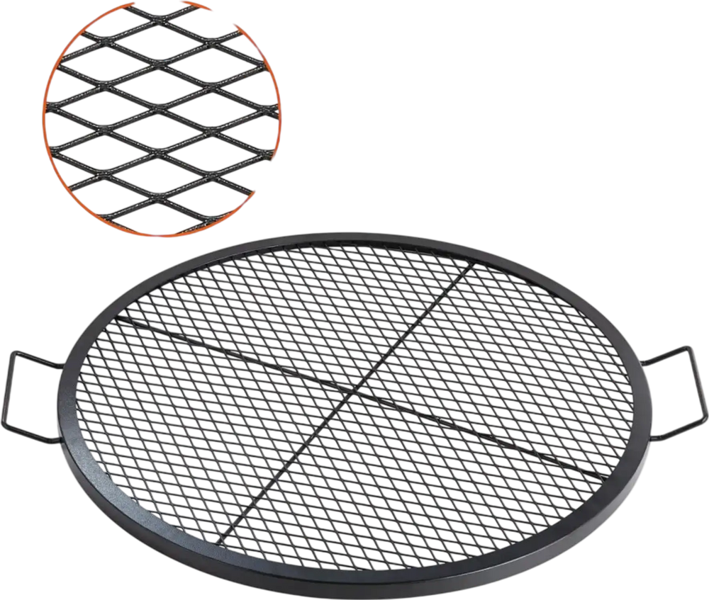 VEVOR X-Marks Fire Pit Grill Grate, Round Cooking Grate, Heavy Duty Steel Campfire BBQ Grill Grid with Handle and Support X Wire, Portable Camping Cookware for Outside Party & Gathering, 30 Inch Black