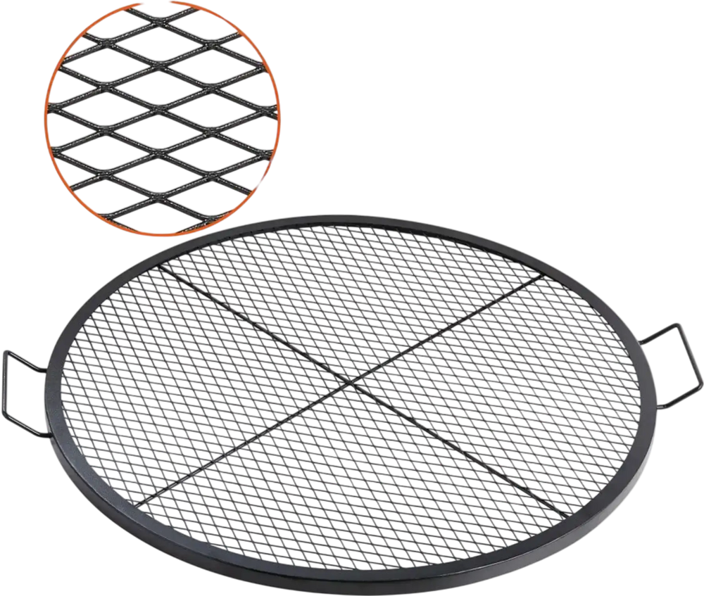 VEVOR X-Marks Fire Pit Grill Grate, Round Cooking Grate, Heavy Duty Steel Campfire BBQ Grill Grid with Handle and Support X Wire, Portable Camping Cookware for Outside Party & Gathering, 36 Inch Black