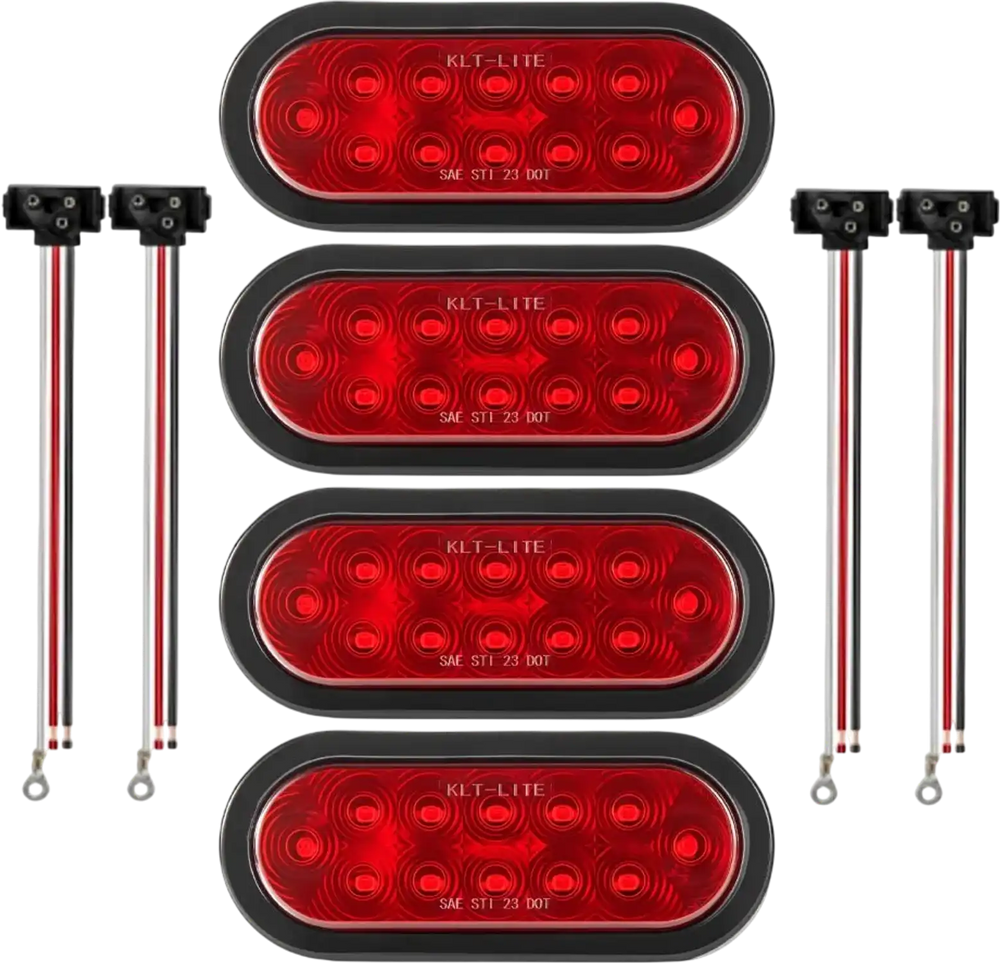VEVOR Trailer Lights, 4PCS 12V Oval LED Trailer Tail Lights Kit with Stop Brake Turn Tail Lamp, Waterproof Tow Lighting Kit for Boat Truck Camper RV Snowmobile Bus Caravan, 2 Mounting Options, Red