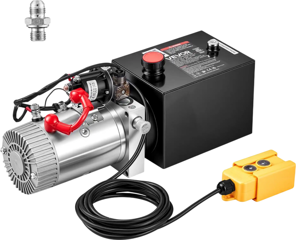 VEVOR 4 Quart Hydraulic Pump, Single Acting Hydraulic Power Unit, 3200 PSI Max Relief Pressure, 0.91 GPM Flow Rate, DC12V 1.6KW Power Unit for Dump Trailer Car Lifting (Horizontal Installation)