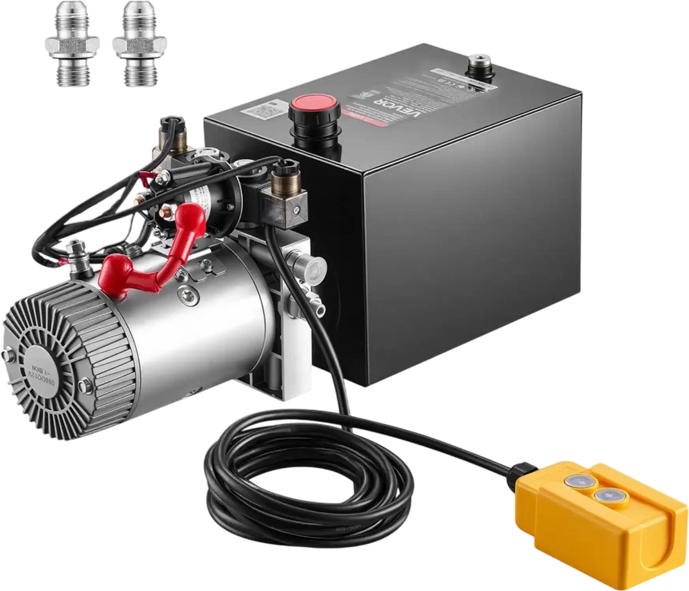 VEVOR 8 Quart Hydraulic Pump, Double Acting Dump Trailer Pump, 3200PSI Max Relief Pressure, 0.91 GPM Flow Rate, DC12V 1.6KW Hydraulic Power Unit for Dump Trailer Car Lifting (Horizontal Installation)