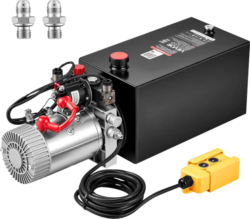 VEVOR 10 Quart Hydraulic Pump, Double Acting Hydraulic Trailer Pump, 3200PSI Max Relief Pressure, 0.91GPM Flow Rate, DC12V 1.6KW Power Unit for Dump Trailer Car Lifting (Horizontal Installation)