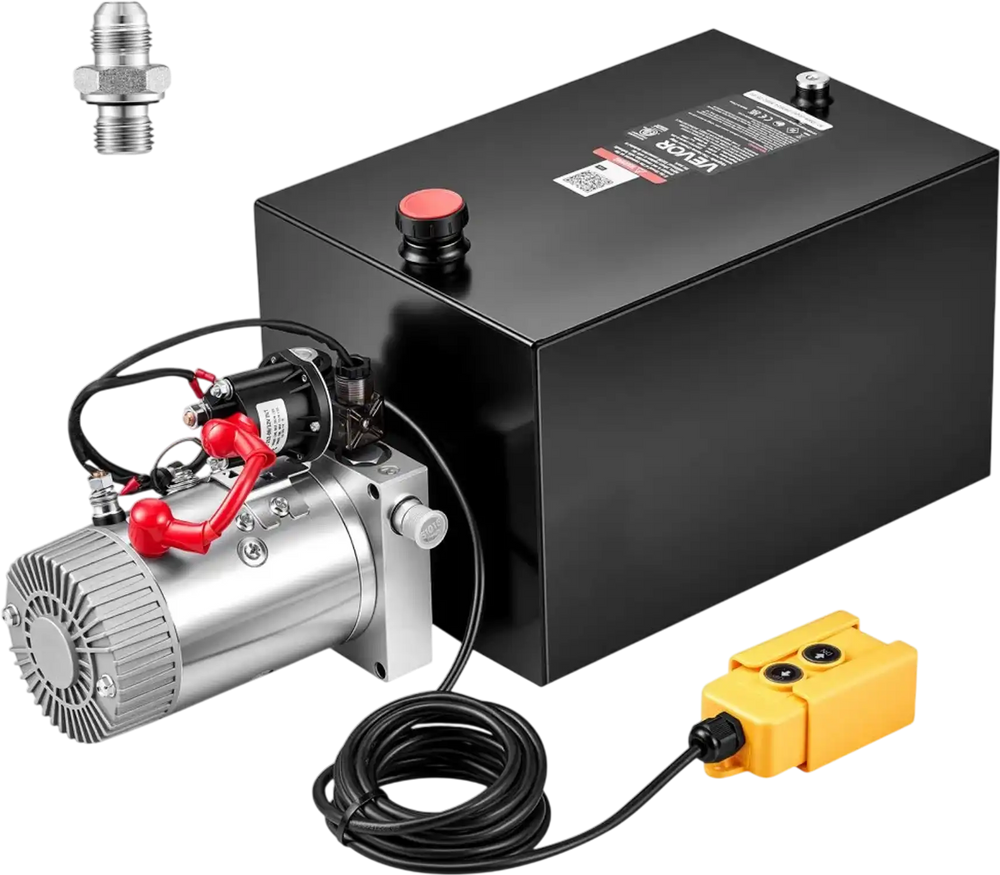 VEVOR 20 Quart Hydraulic Pump, Single Acting Hydraulic Power Unit, 3200 PSI Max Relief Pressure, 0.91 GPM Flow Rate, DC12V 1.6KW Power Unit for Dump Trailer Car Lifting (Horizontal Installation)